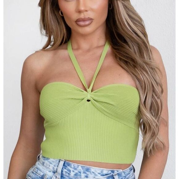 tic toc Tops - Lime Tic Toc Ribbed Knit Halter Top